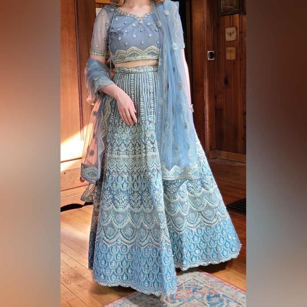 Elegant Powder Blue Embroidered Lehenga Set